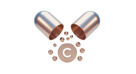 Isolated Exploded View of a Vitamin C Capsule