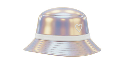 Isolated Iridescent Bucket Hat with Heart Decoration