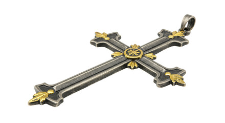 Isolated Metal Cross with Gold Ornaments