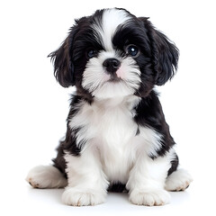 Shih tzu dog sitting in front and looking at the camera, isolated on white.