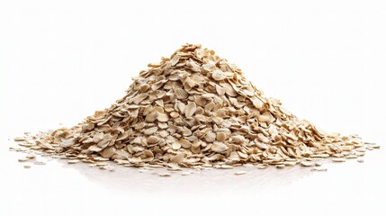 Obraz premium Pile of Rolled Oats on a White Background for Healthy Cooking Use