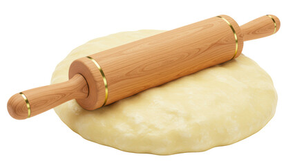 Isolated Wooden Rolling Pin on Fresh Dough