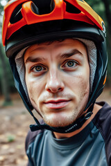Close-up Portrait of a Mountain Biker in Gear