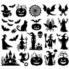 Fototapeta premium Halloween Silhouette Vector Icons - Spooky Collection