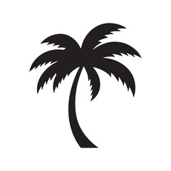 Obraz premium Coconut tree silhouette. Simple palm tree silhouette vector with curved tropical leaves