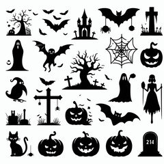 Fototapeta premium Halloween Silhouette Vector Icons: Spooky Icons for Design