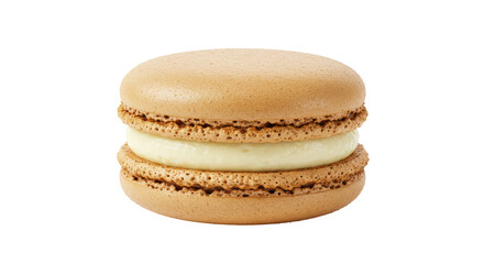 Isolated Caramel Macaron with Cream Filling Detailed Close-Up