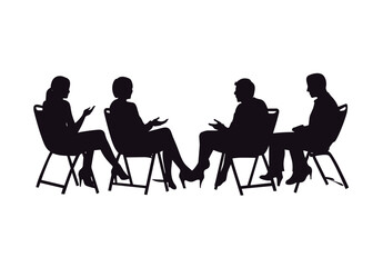 Fototapeta premium vector drawing black group of people meeting on white .Generative AI