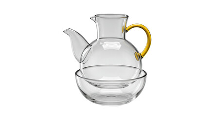 Isolated Elegant Glass Teapot with Gold Handle and Warmer
