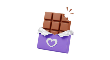 Isolated Open Chocolate Bar with Heart on Wrapper