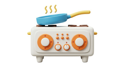 Isolated Cartoon Cooking Stove with Frying Pan