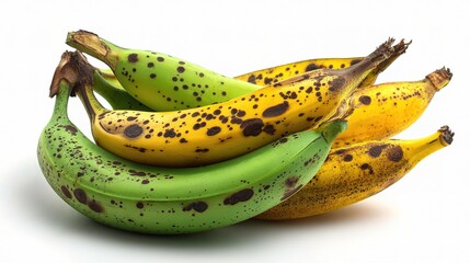 Fresh Bananas with Unique Coloration on White Background