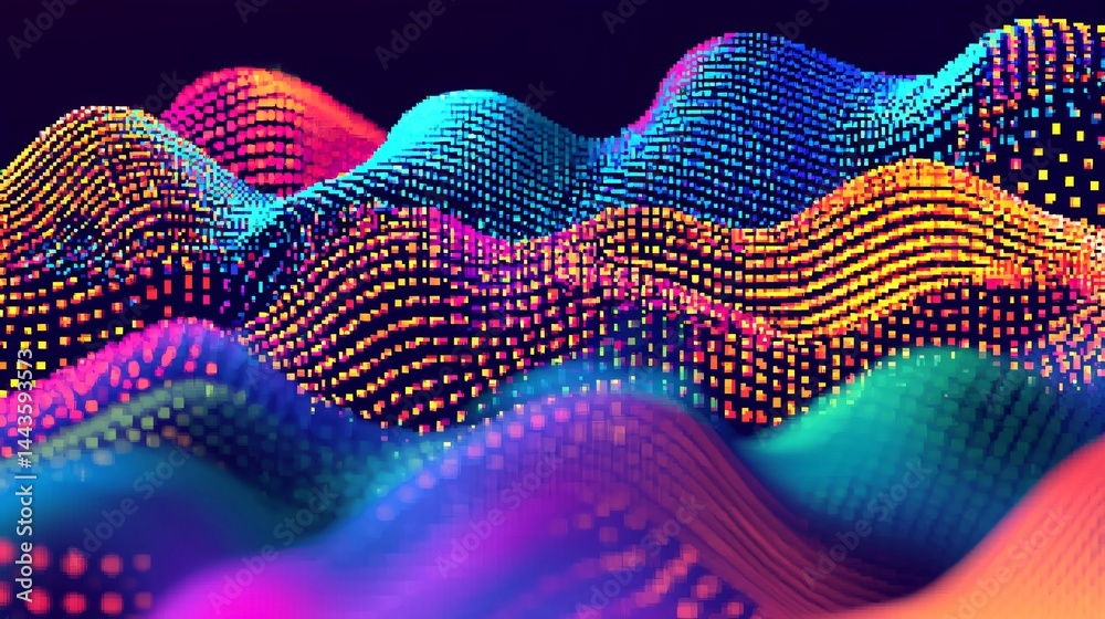 Poster colorful wave pattern displaying soft light diffusion in a cosmic zero gravity environment creating 
