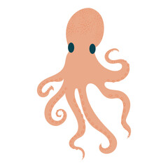 Octopus in flat design. Swimming mollusk with tentacles, seafood menu. Vector illustration isolated.