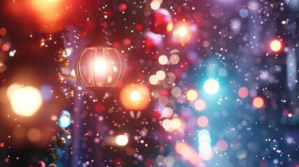 Experience the beauty of Festive Lanterns in a snowy wonderland with charming Bokeh Lights