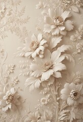Intricate ecru floral wallpaper, soft neutral tones, ecru, wedding