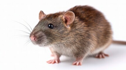 Close-Up of a Curious Brown Rat on a White Background