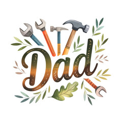  Happy Father's day hand lettering headline Dad in celebration isolated on white background. Illustration vector.
