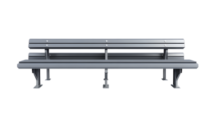 A sleek, modern park bench positioned centrally against a plain backdrop, ideal for urban landscaping or public spaces