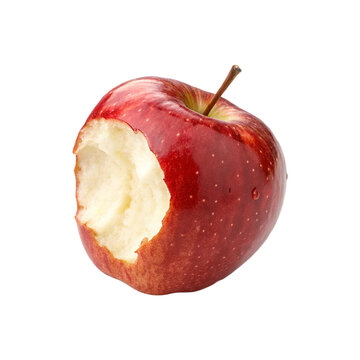 Red apple with missing a bite isolated on white background