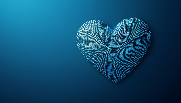 Naklejki Fingerprint Heart - Unique Identity Interlaced with Love. heart-shaped fingerprint pattern illustrates unique tapestry of individual identity, artistically merged with universal symbol of love
