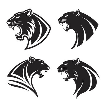Minimalist Tiger Head Silhouettes for Logos and Wildlife Designs