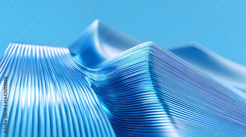 Aufkleber 抽象的な青色の波状表面の3dレンダリング 未来的な背景を持つメタリックの質感 光と影のダイナミックなデザイン