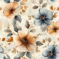 Vintage floral pattern featuring delicate watercolor flowers and leaves on a soothing beige background for elegant decor projects