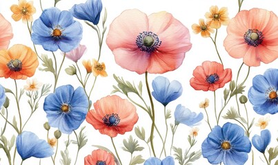Colorful watercolor wildflower pattern bringing charm to any artistic collection
