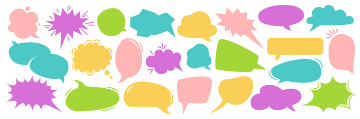 Speech Bubble set. Talk Blank empty colorful speech bubbles. Colorful blank empty speech bubbles text, cartoon chatting box, message box, communication frame. Vector illustration 