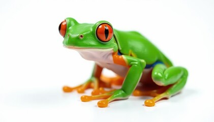 Obraz premium Green tree frog perched on white, vibrant skin, amphibian, tree frog