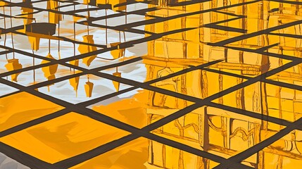 Eye-catching yellow and black abstract pattern with golden reflections creating a unique and moody visual experience