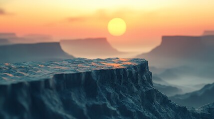 Splendid mountain silhouette against a vibrant sunset background with towering plateaus creating a stunning natural landscape