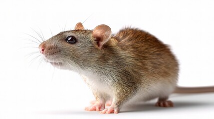 Cute Brown Mouse with Whiskers Looking Curious Against White Background