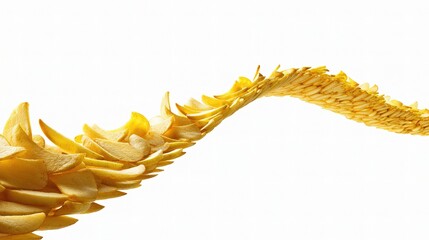 Curved Line of Yellow Potato Chips on White Background Decorative Art