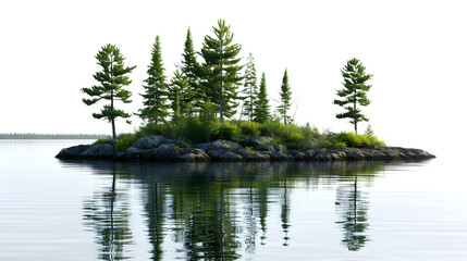 Tranquil Scene of Small Island with Tall Pine Tree on Calm Minnesota Lake
