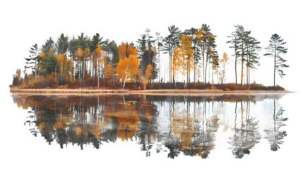Tranquil Small Lake Surrounded by Pines and Birch Trees in Northern Minnesota