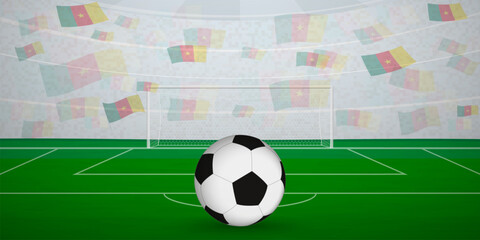 Cameroonian Football Arena Full of Fans with National Flags, Sports Event Illustration.
