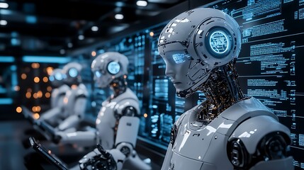 Fototapeta premium Glowing artificial intelligence robot with advanced digital neural network design picture