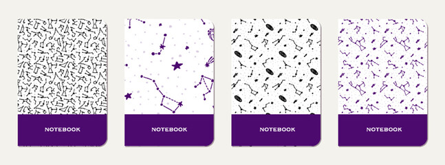 Exercise book cover with constellations and