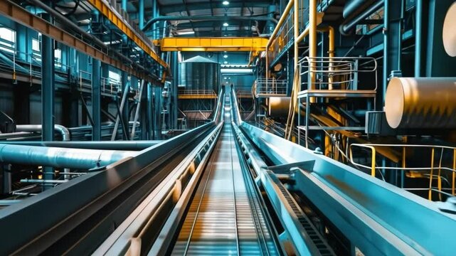 Modern Cane Sugar Processing Plant with Conveyor Belts and Advanced Machinery in Operation