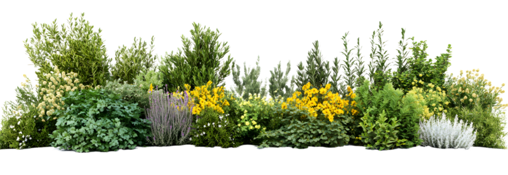 Lush greenery and vibrant flowers in a natural garden setting, showcasing diverse plant life and colorful blooms