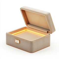 Elegant Beige Jewelry Box with Golden Accents and Interior Light