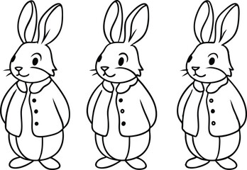 Cute Easter Bunnies In Jackets Black And White Coloring Page Design