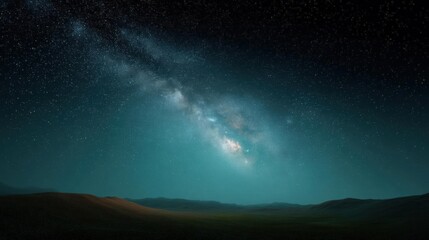 Beautiful night sky with a milky way galaxy in the center. the galaxy is a bright blue color and is surrounded by a halo of stars. the sky is filled with small white dots, creating a starry effect.
