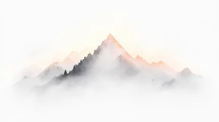 Wall murals Grayscale Mountain Landscape with Fog and Sunrise