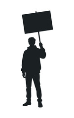 Obraz premium Silhouette Of Person Holding Blank Sign Protesting For Rights And Demonstrating For Change With Space For Message And Social Justice