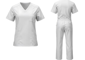 White medical uniform with v neck and trousers back