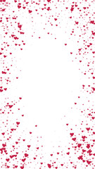 Red hearts scattered on white background.