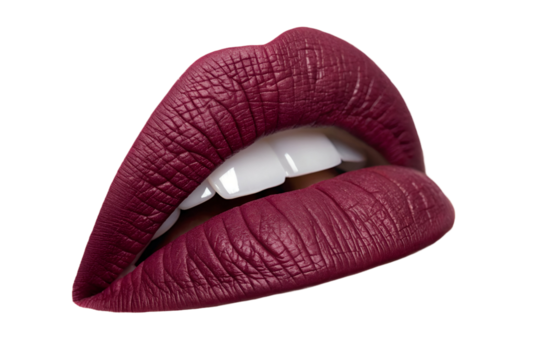 Maroon lipstick lips on a transparent background